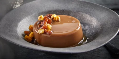 Coffee Panna Cotta with Warm Rum & Raisins